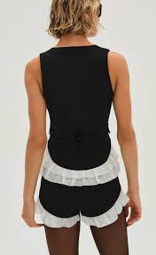 For Love & Lemons Noemie Vest & Shorts Set - Black Sz. Large