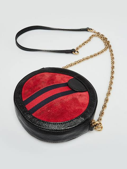 Gucci Suede Patent Web Mini Ophidia Round Bag - Red/Black sz. One Size