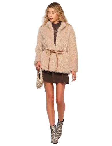Heartloom Evaline Shaggy Faux Fur Jacket - Cream Sz. Large