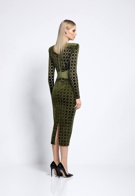 Zhivago Salvation Velvet Cutout Midi Dress - Dark Green Sz. 10