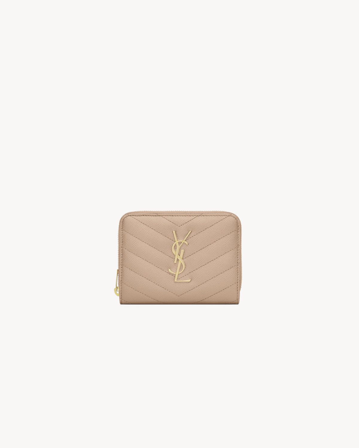 Saint Laurent Zip Leather Wallet - Beige sz. XS