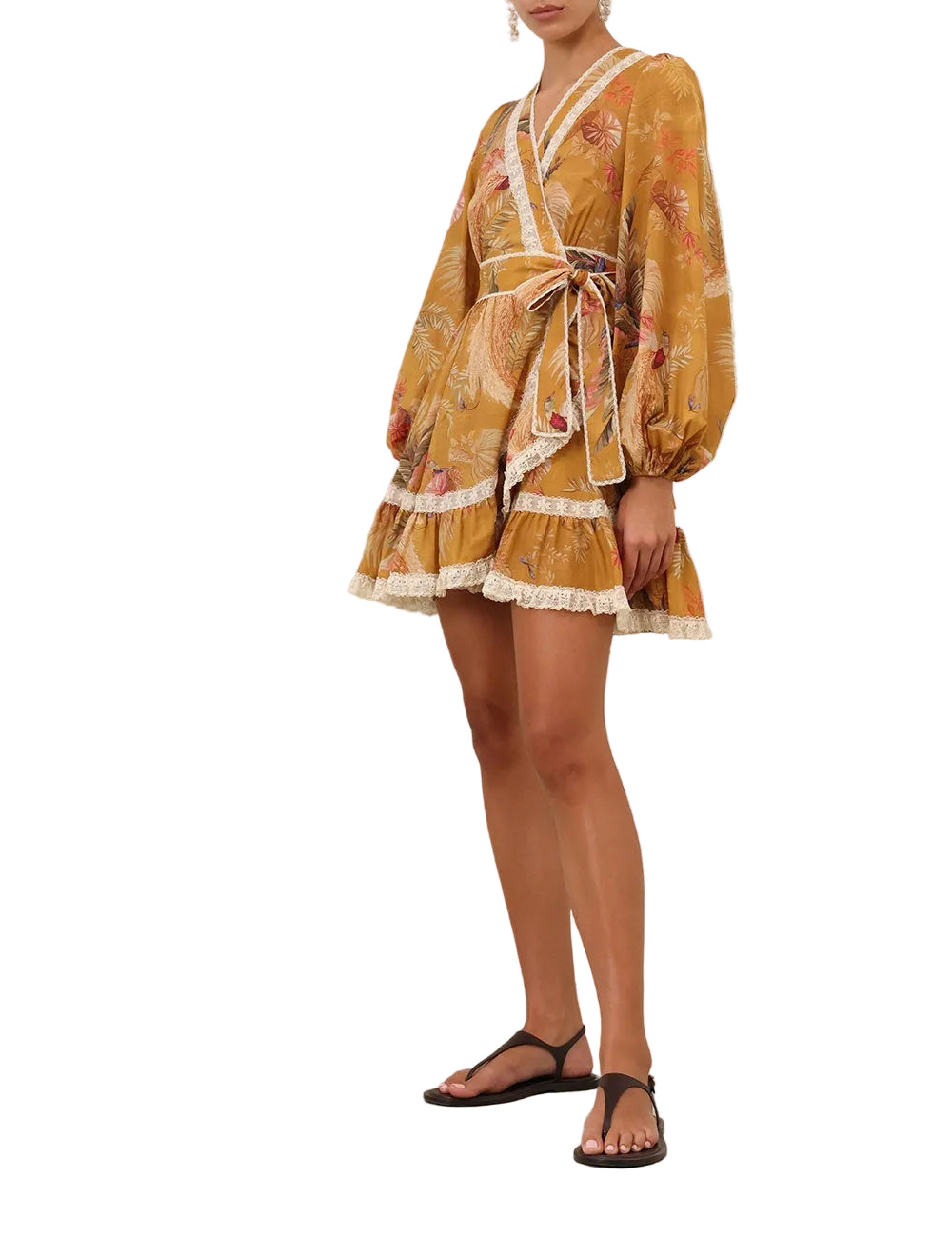 Zimmermann Ascension Frill Mini Dress - Gold Sz. 3