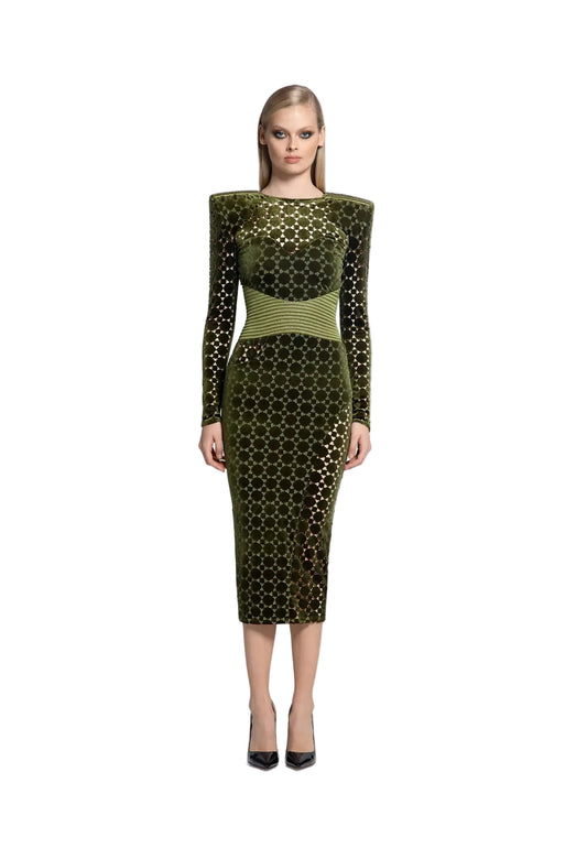 Zhivago Salvation Velvet Cutout Midi Dress - Dark Green Sz. 10