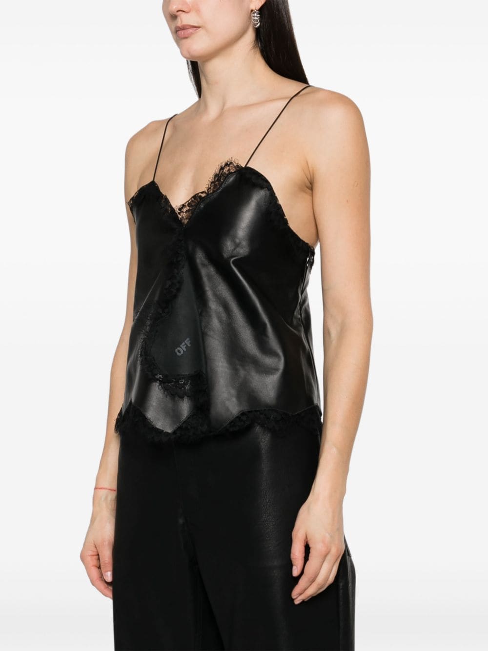 Off-White, Black Lace Trim Leather Tank - 42