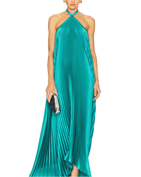 L’IDEE Halter Pleated Maxi Gown - Teal Sz. 12