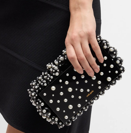 Cult Gaia Eos Pearl-Trimmed Acrylic Clutch - Black