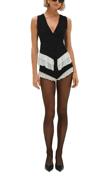 For Love & Lemons Noemie Vest & Shorts Set - Black Sz. Large