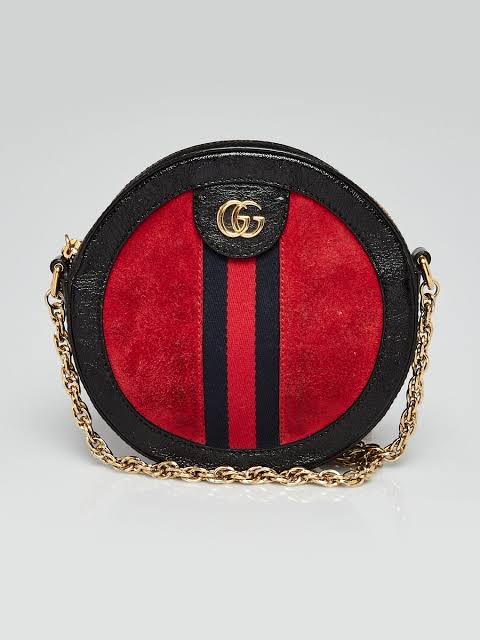 Gucci Suede Patent Web Mini Ophidia Round Bag - Red/Black sz. One Size