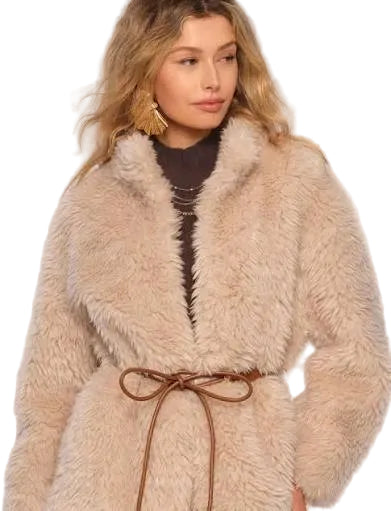 Heartloom Evaline Shaggy Faux Fur Jacket - Cream Sz. Large