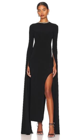 Norma Kamali Open Back Ribbon Slit Sleeve Gown - Black Sz. Large