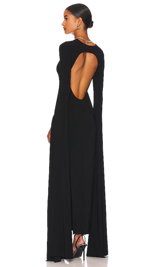 Norma Kamali Open Back Ribbon Slit Sleeve Gown - Black Sz. Large