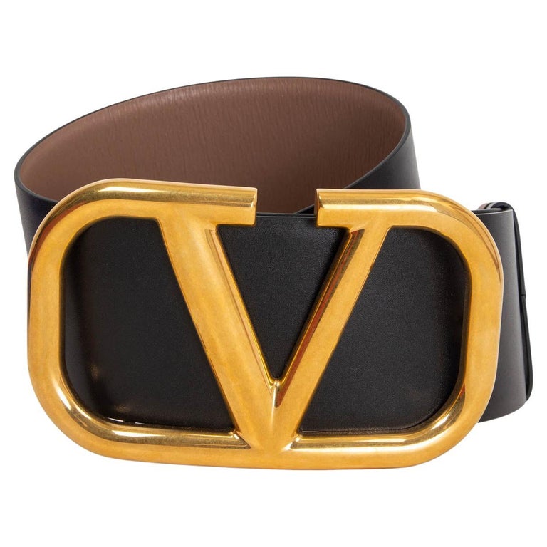 Valentino Garavani Black Leather Belt - Gold V Buckle sz. 90cm