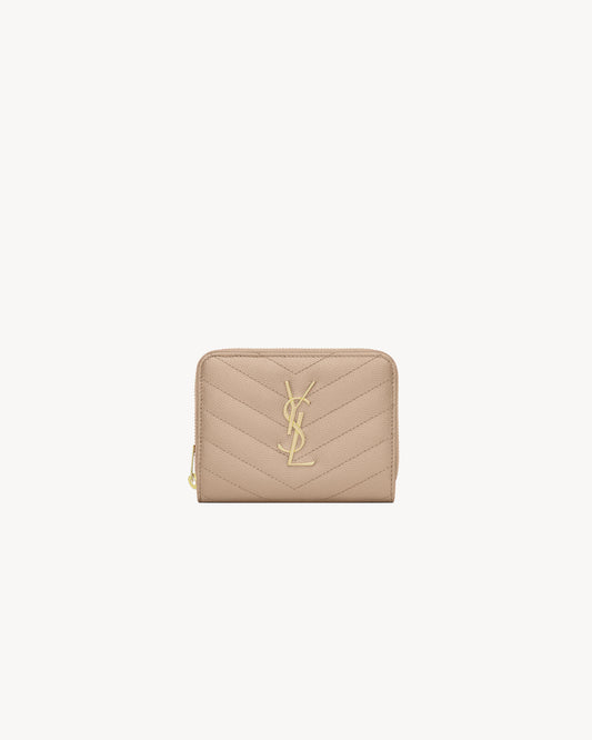 Saint Laurent Zip Leather Wallet - Beige sz. XS
